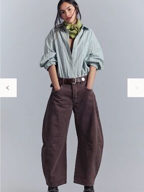 Free People We The Free Good Luck Mid-Rise Barrel Jeans Chocolate Mousse 25 NWT